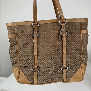 Coach Signature Brown Canvas & Tan Leather Tote Bag | Classic Logo